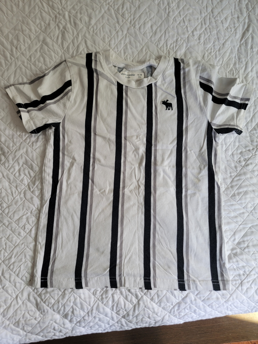 abercrombie kids White Tee with Black and Gray Stripes